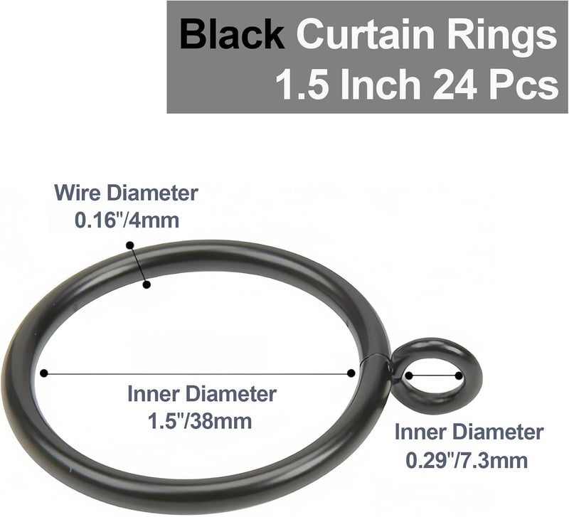LEPEVNEY Black Curtain Rings Metal Drapery Rings for Curtain Rods, Inner Diameter 1.5 Inch 24 Pcs - Image 2